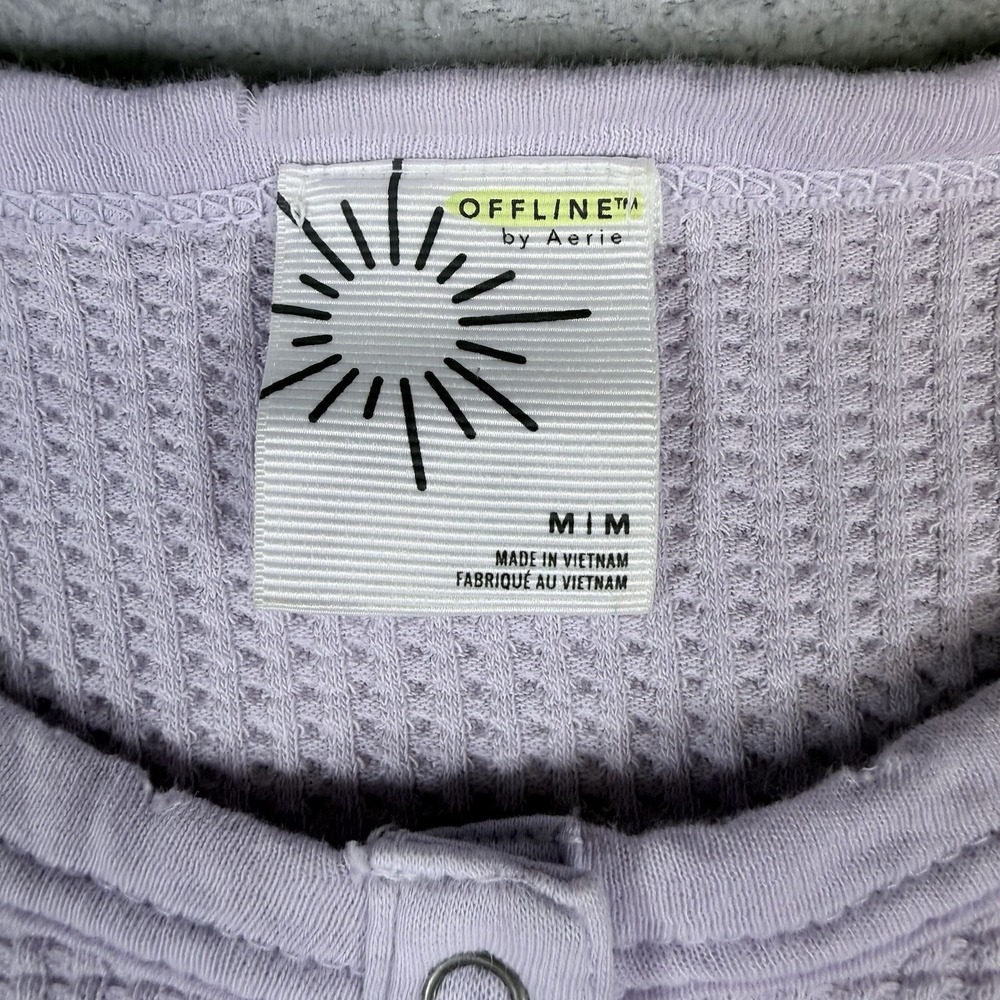 Offline Aerie Womens Henley Top Oversized Purple Waffle Knit Thumbhole Medium - Picture 3 of 9